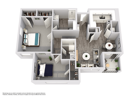 Floor plan for 2 beds, 2 baths, 1025 sqft